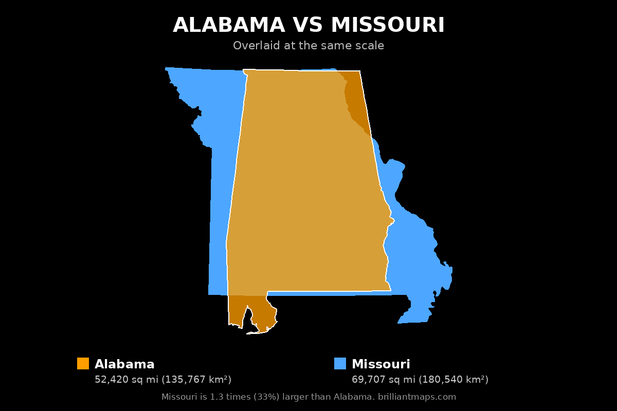 Alabama vs Missouri Size Comparison Map