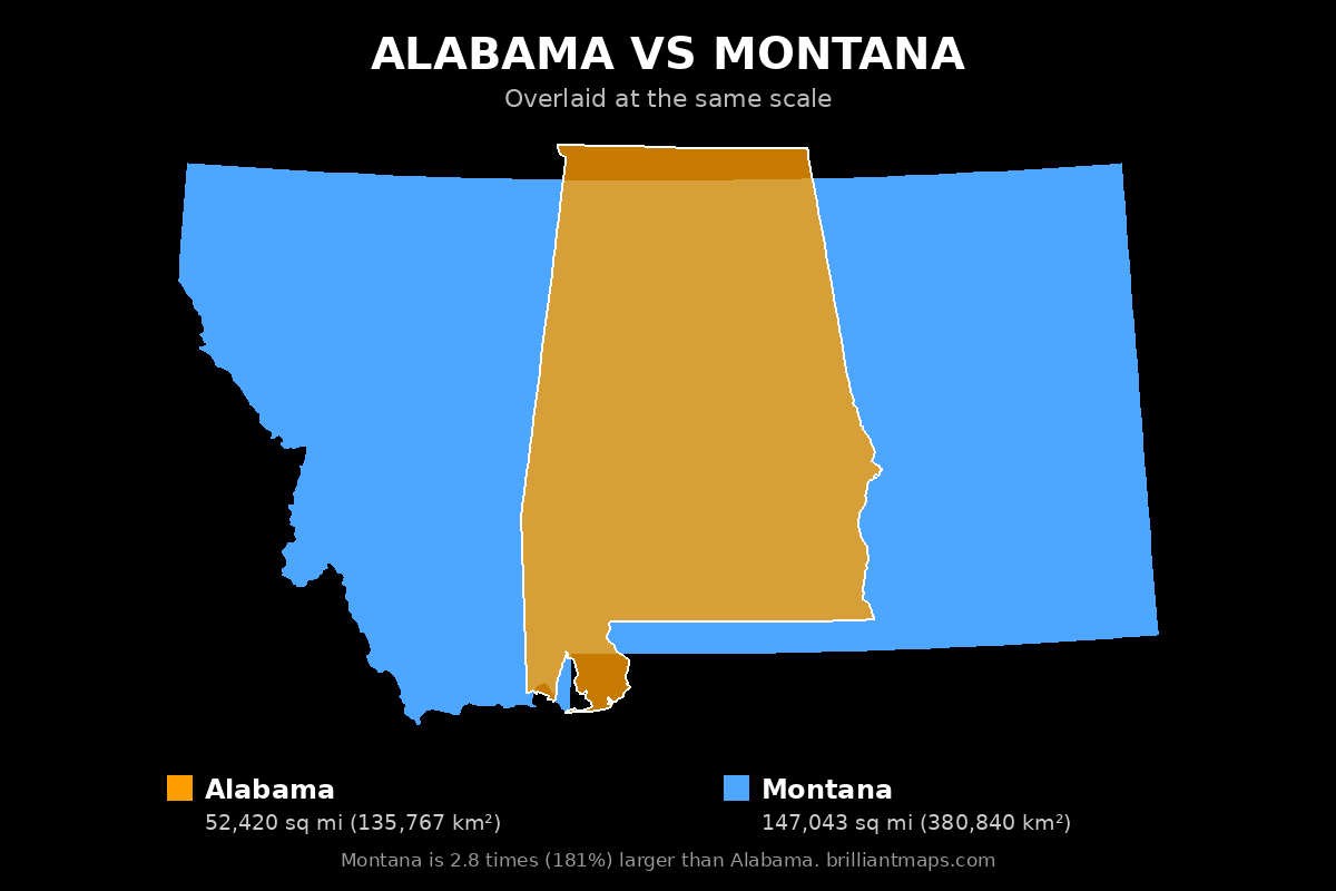 Alabama vs Montana Size Comparison Map