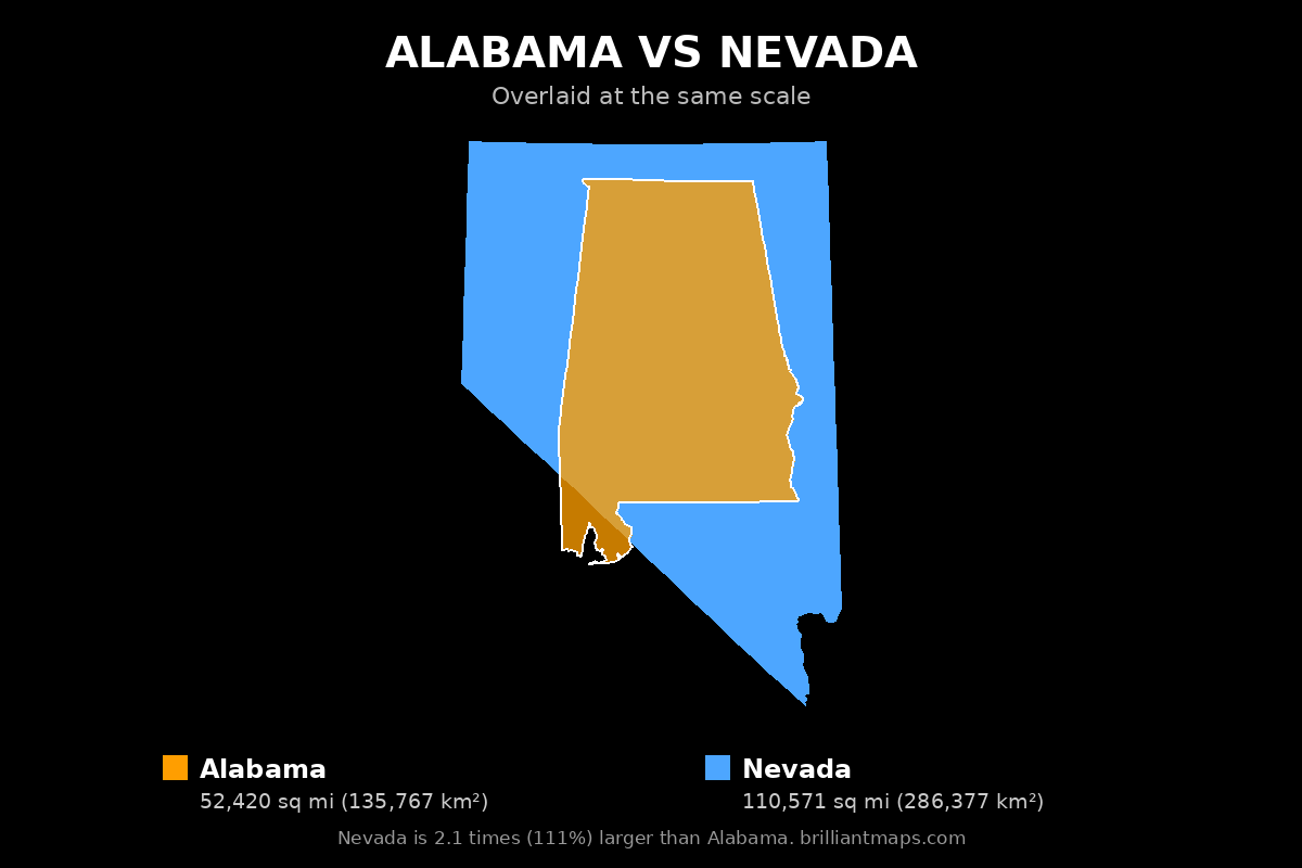 Alabama vs Nevada Size Comparison Map