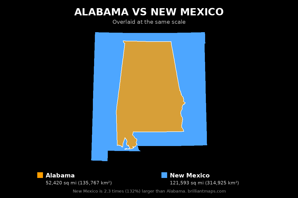 Alabama vs New Mexico Size Comparison Map
