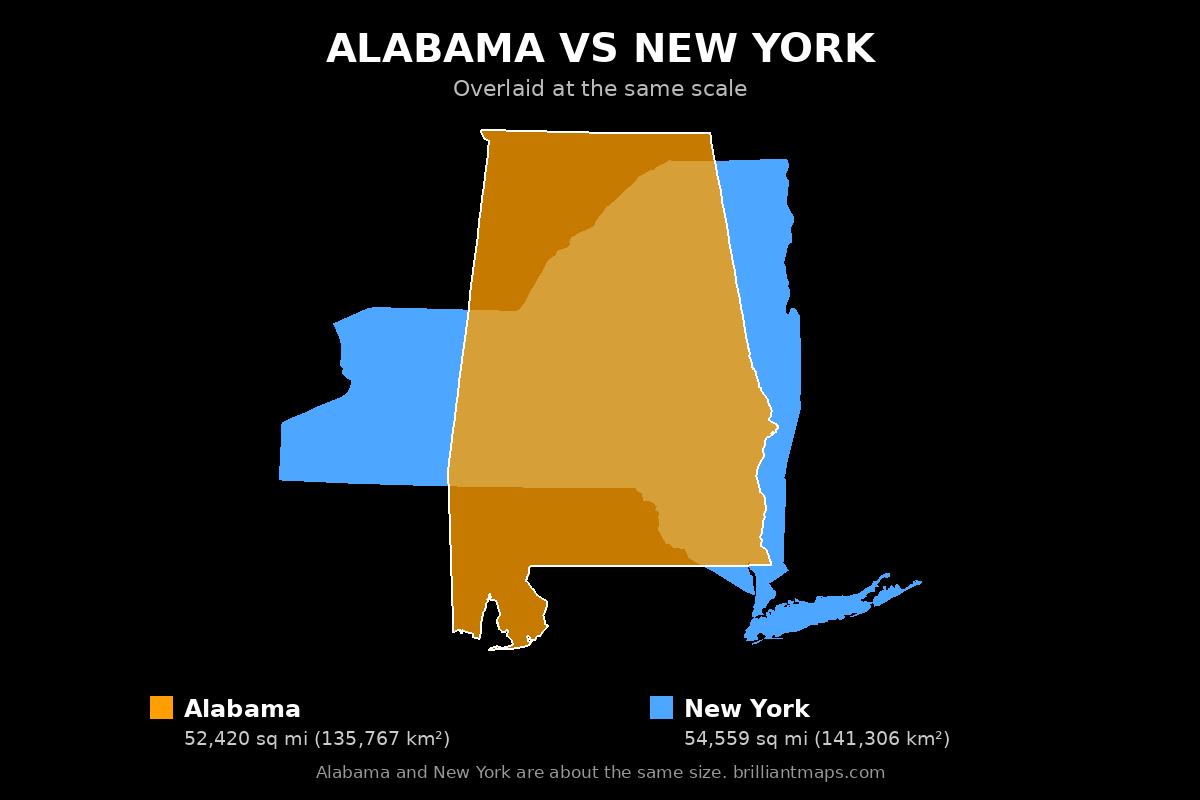 Alabama vs New York Size Comparison Map