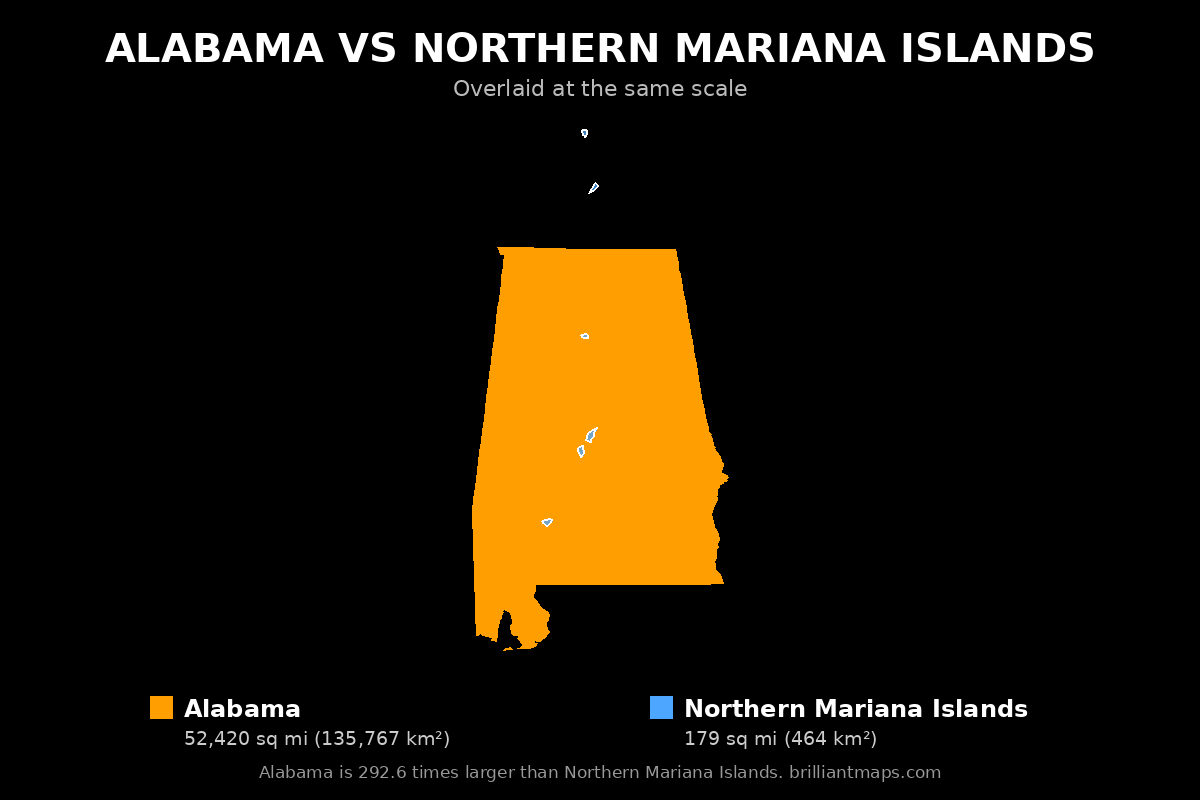 Alabama vs Northern Mariana Islands Size Comparison Map