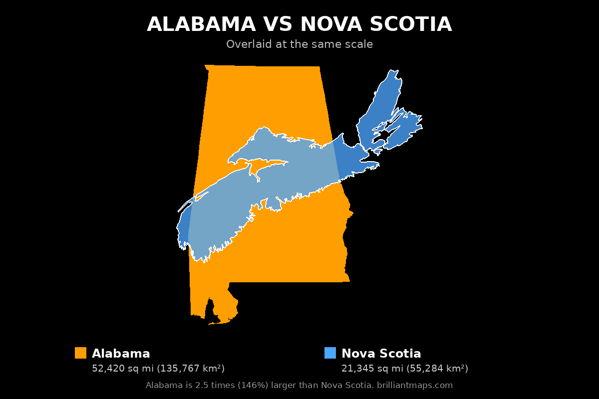 Alabama vs Nova Scotia Size Comparison Map