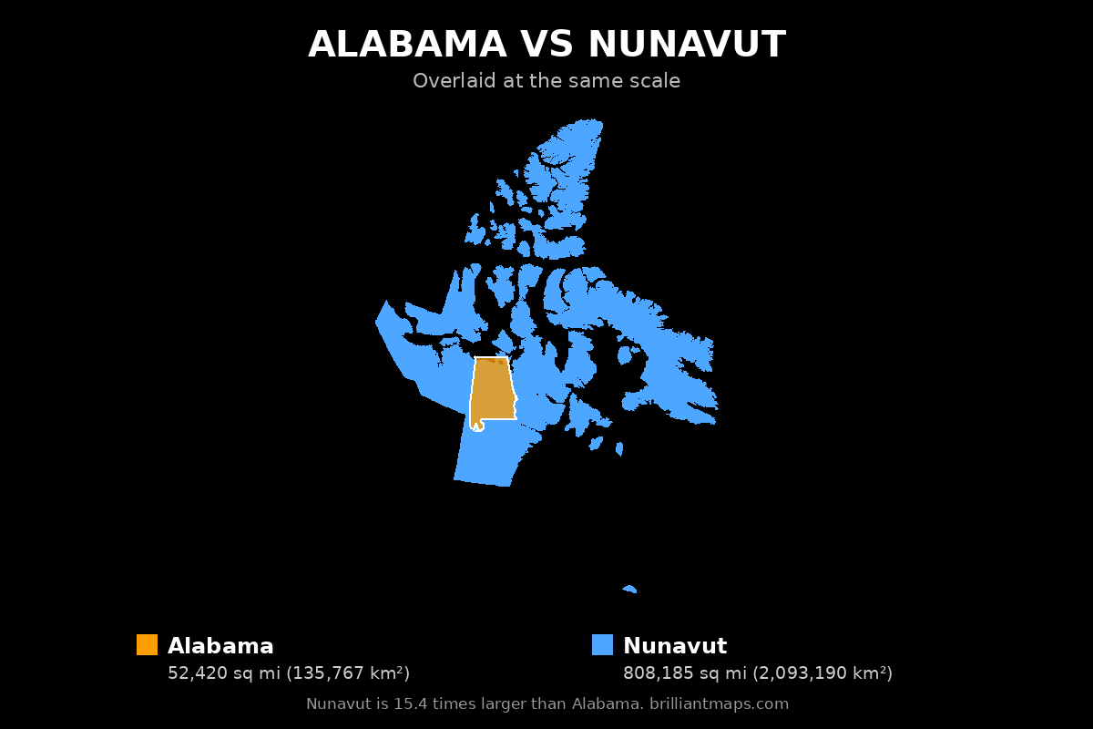 Alabama vs Nunavut Size Comparison Map