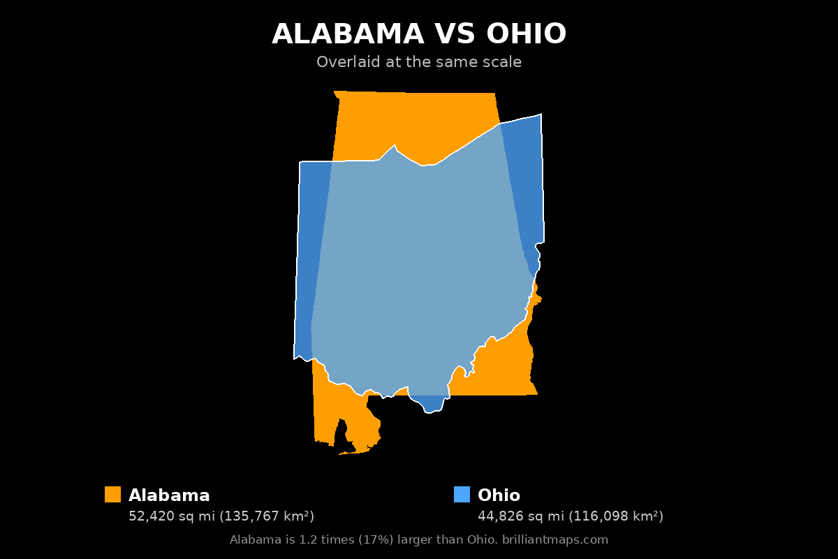 Alabama vs Ohio Size Comparison Map