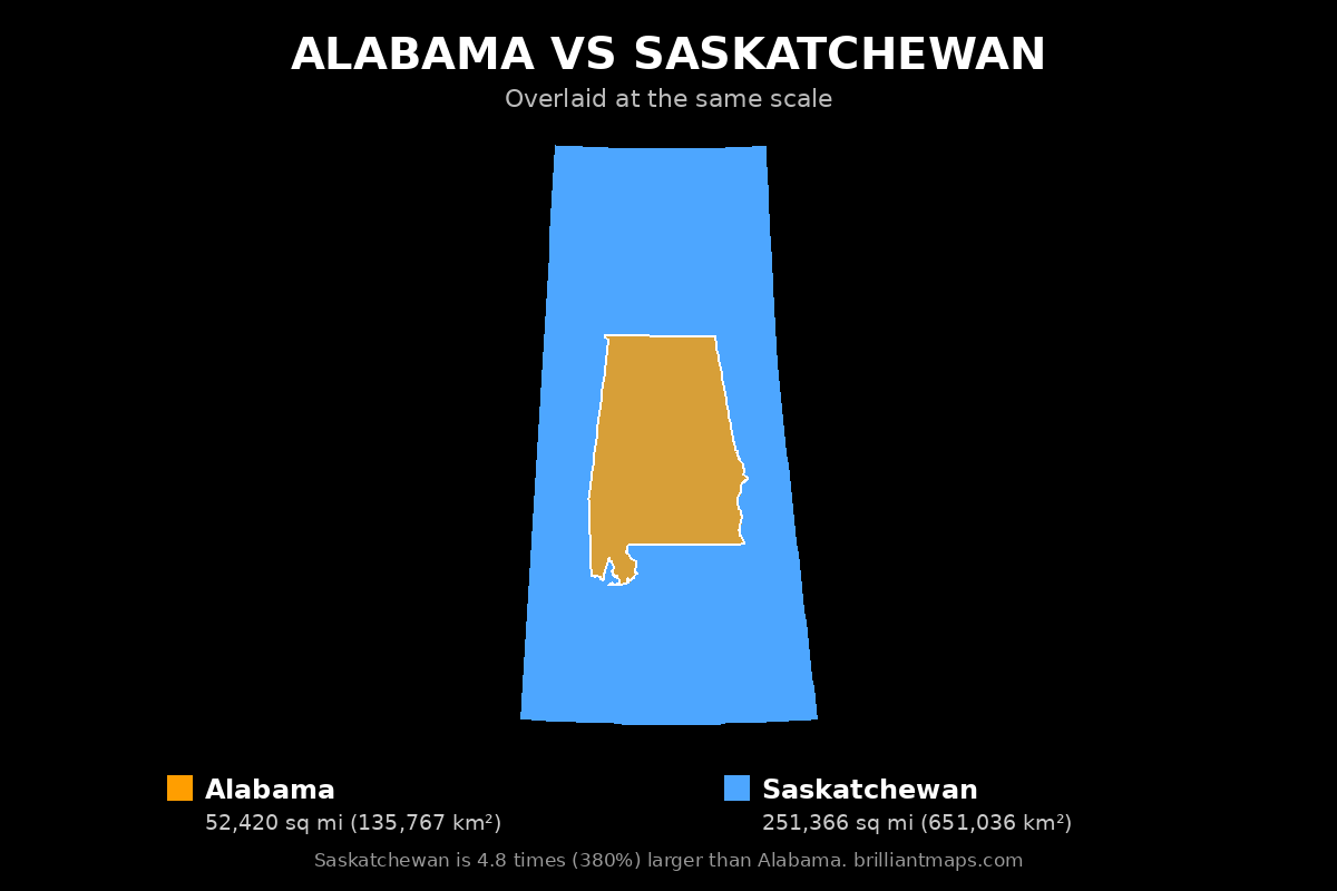 Alabama vs Saskatchewan Size Comparison Map