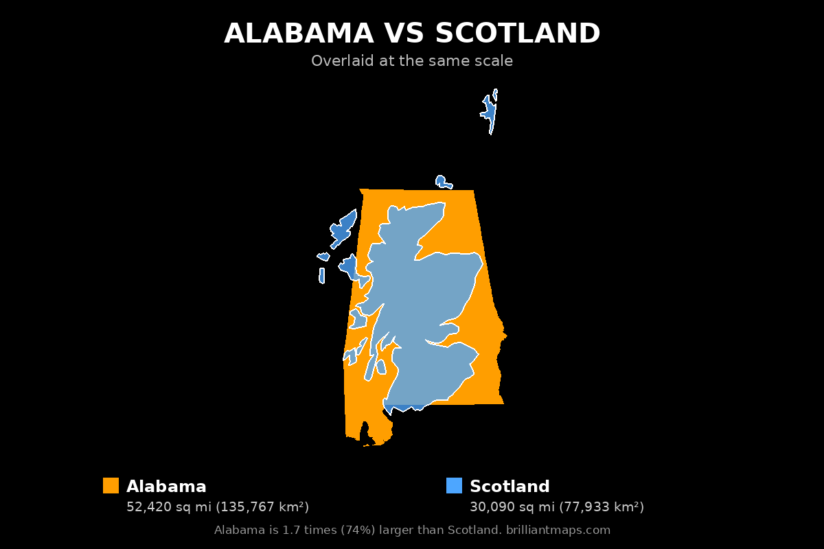 Alabama vs Scotland Size Comparison Map