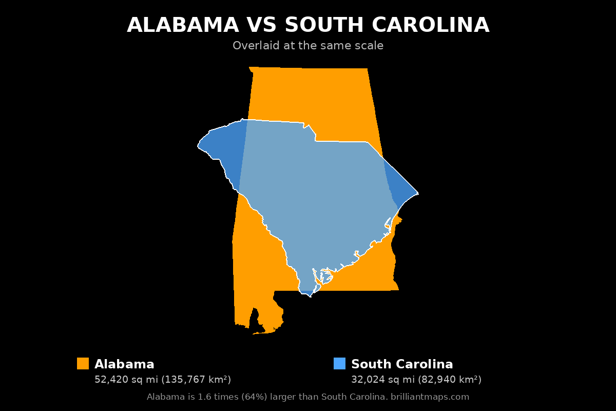 Alabama vs South Carolina Size Comparison Map