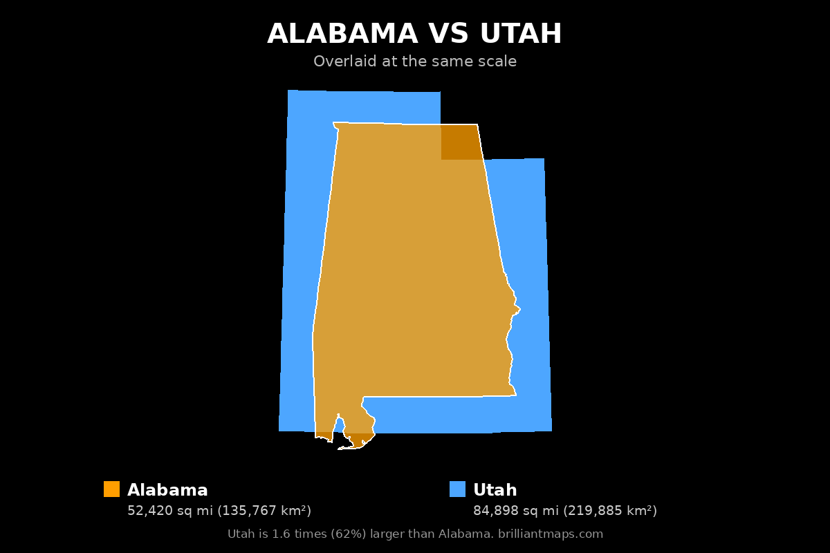 Alabama vs Utah Size Comparison Map