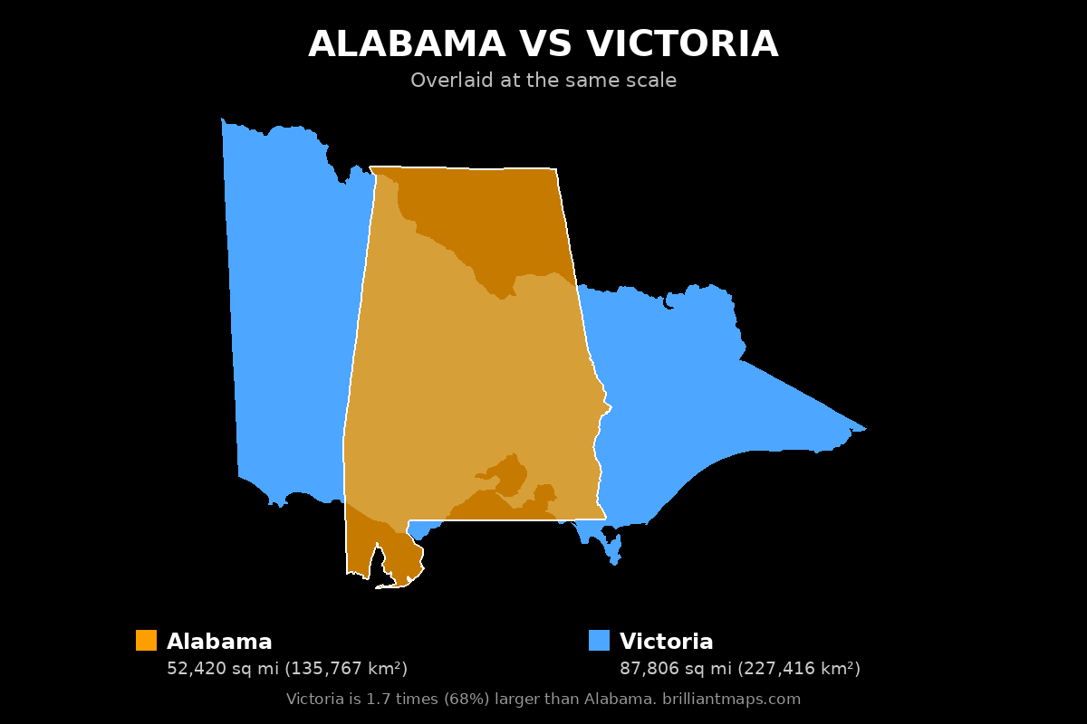 Alabama vs Victoria Size Comparison Map