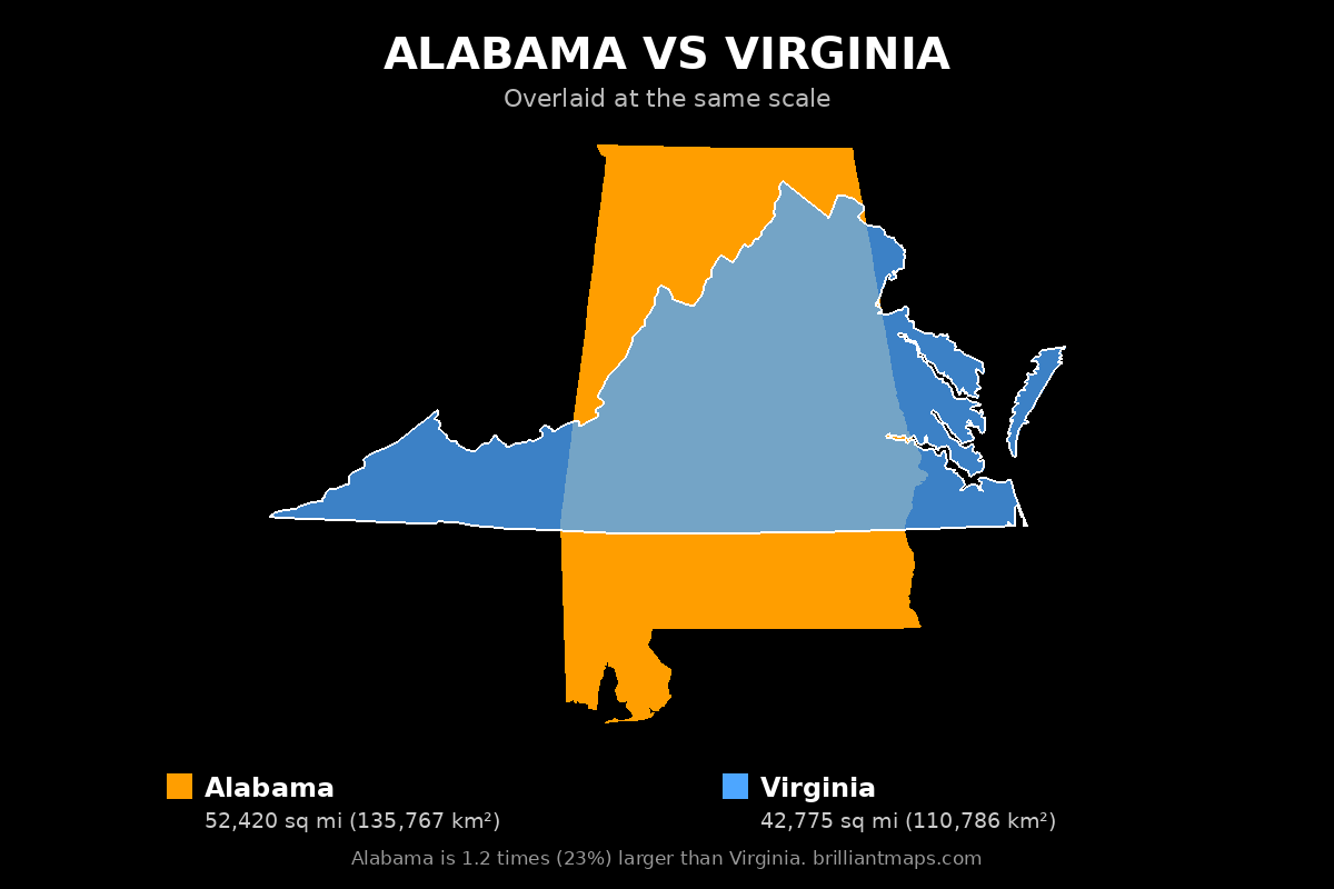 Alabama vs Virginia Size Comparison Map