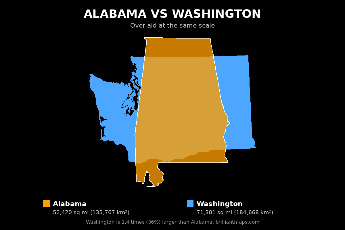 Alabama vs Washington Size Comparison Map