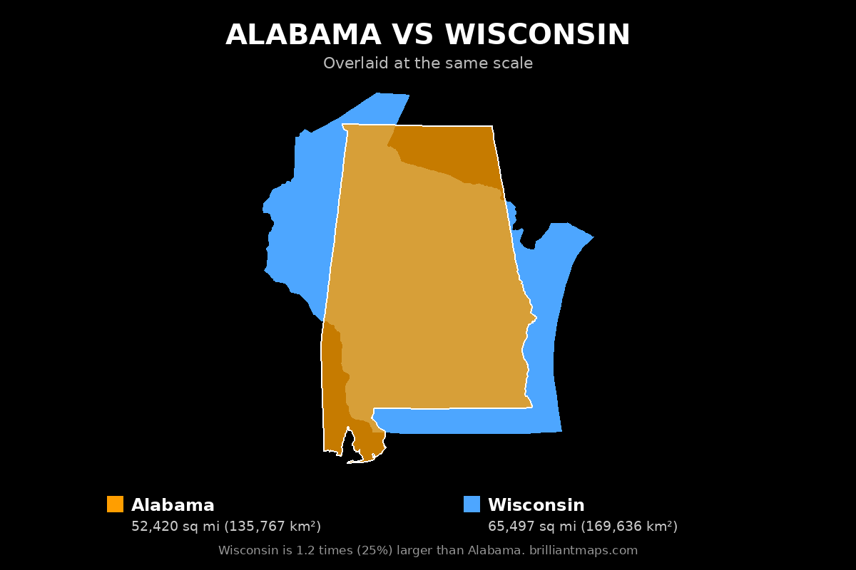 Alabama vs Wisconsin Size Comparison Map