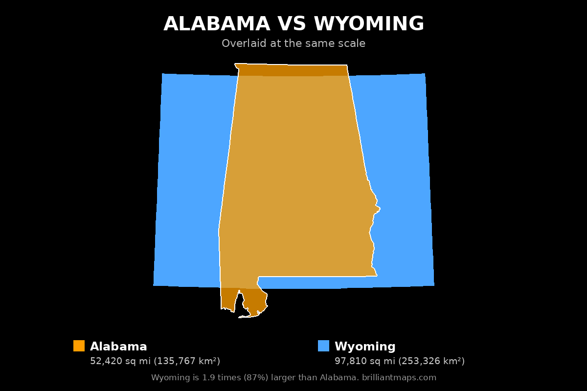 Alabama vs Wyoming Size Comparison Map