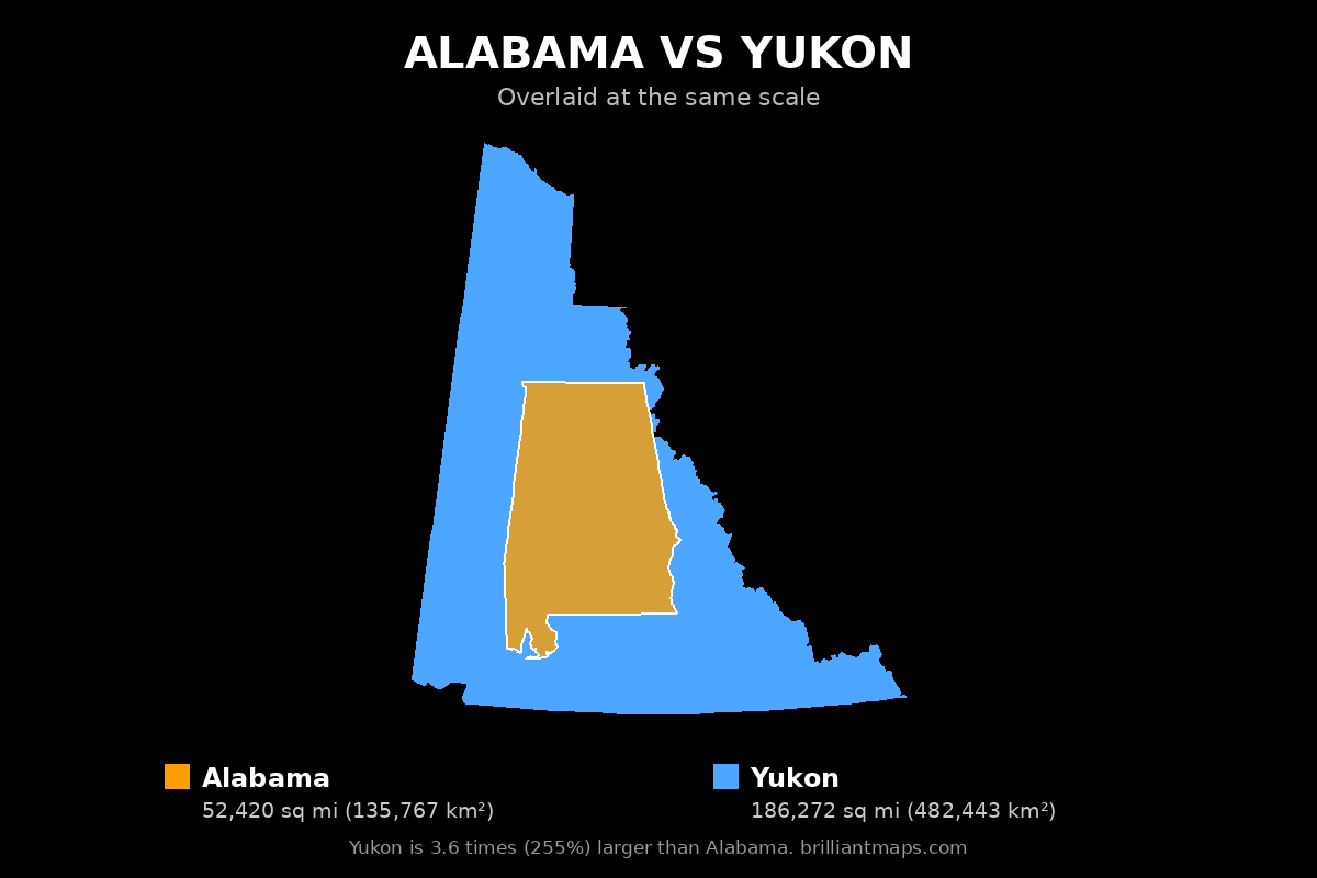Alabama vs Yukon Size Comparison Map