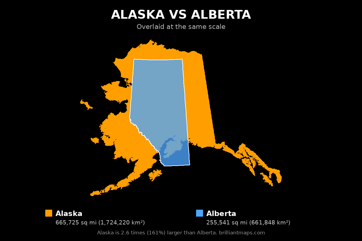 Alaska vs Alberta Size Comparison Map