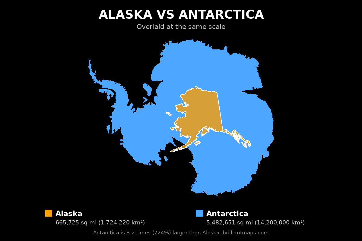 Alaska vs Antarctica Size Comparison Map