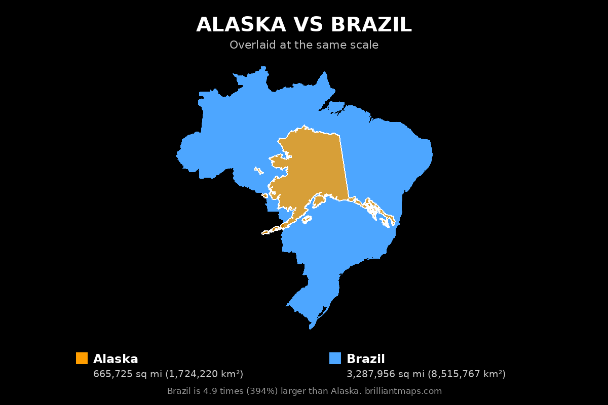 Alaska vs Brazil Size Comparison Map
