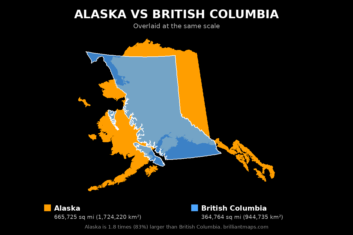 Alaska vs British Columbia Size Comparison Map