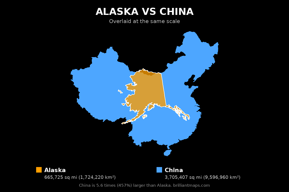 Alaska vs China Size Comparison Map