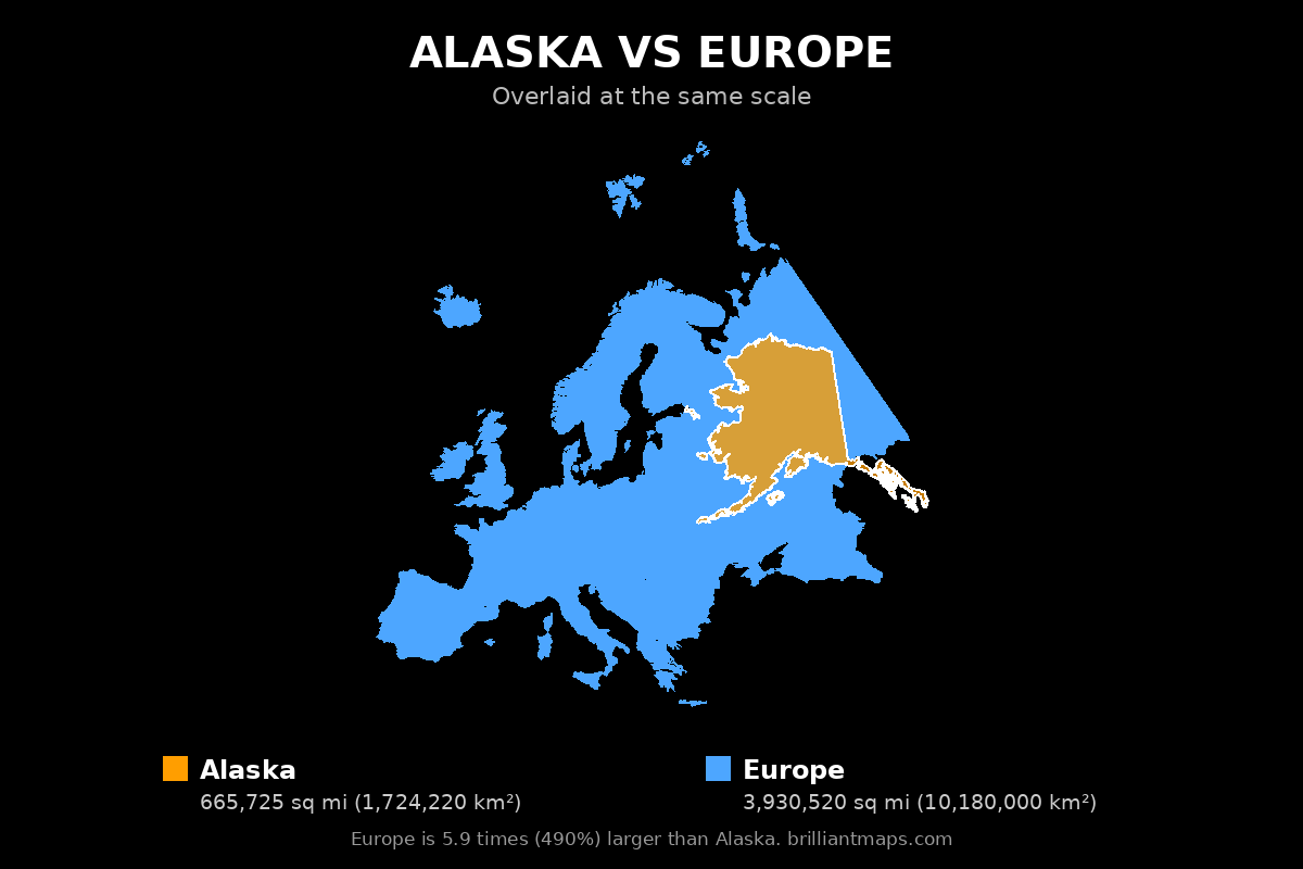 Alaska vs Europe Size Comparison Map