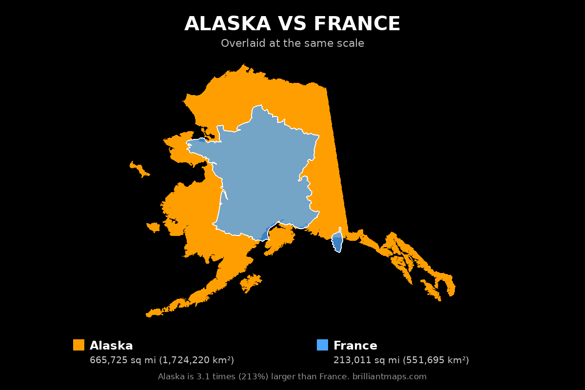 Alaska vs France Size Comparison Map
