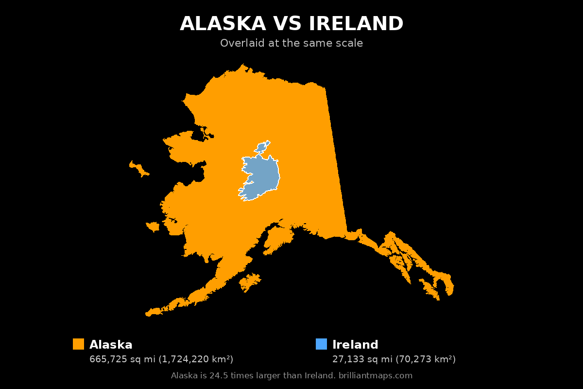 Alaska vs Ireland Size Comparison Map