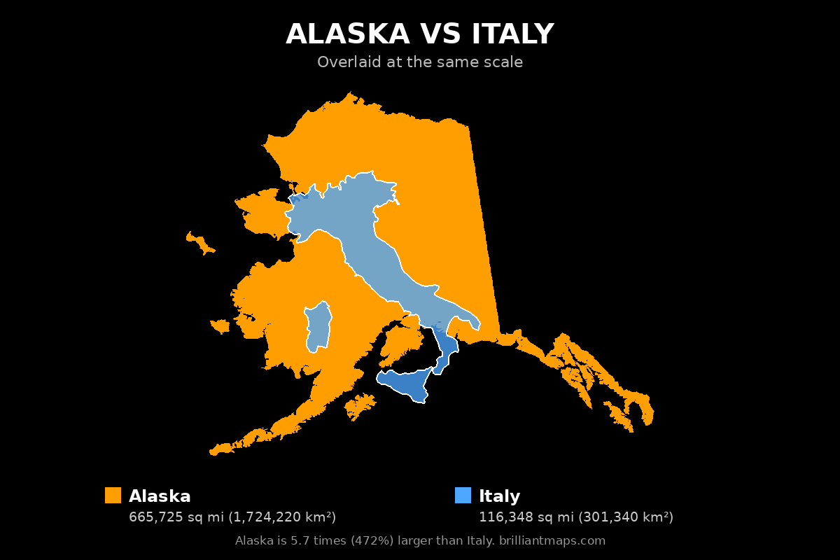 Alaska vs Italy Size Comparison Map