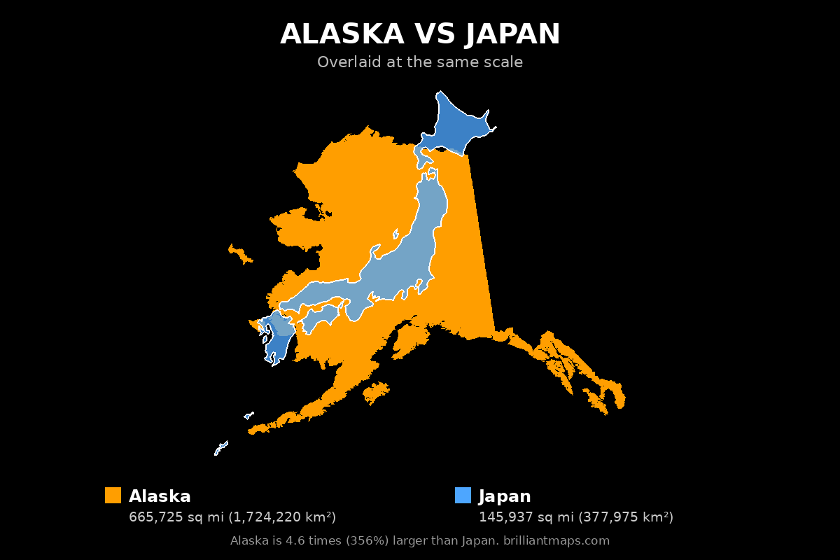 Alaska vs Japan Size Comparison Map
