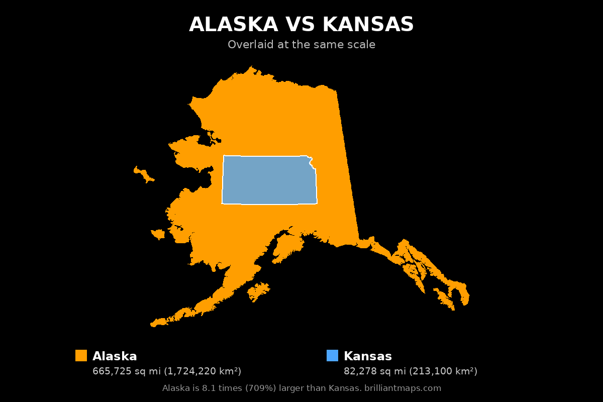 Alaska vs Kansas Size Comparison Map