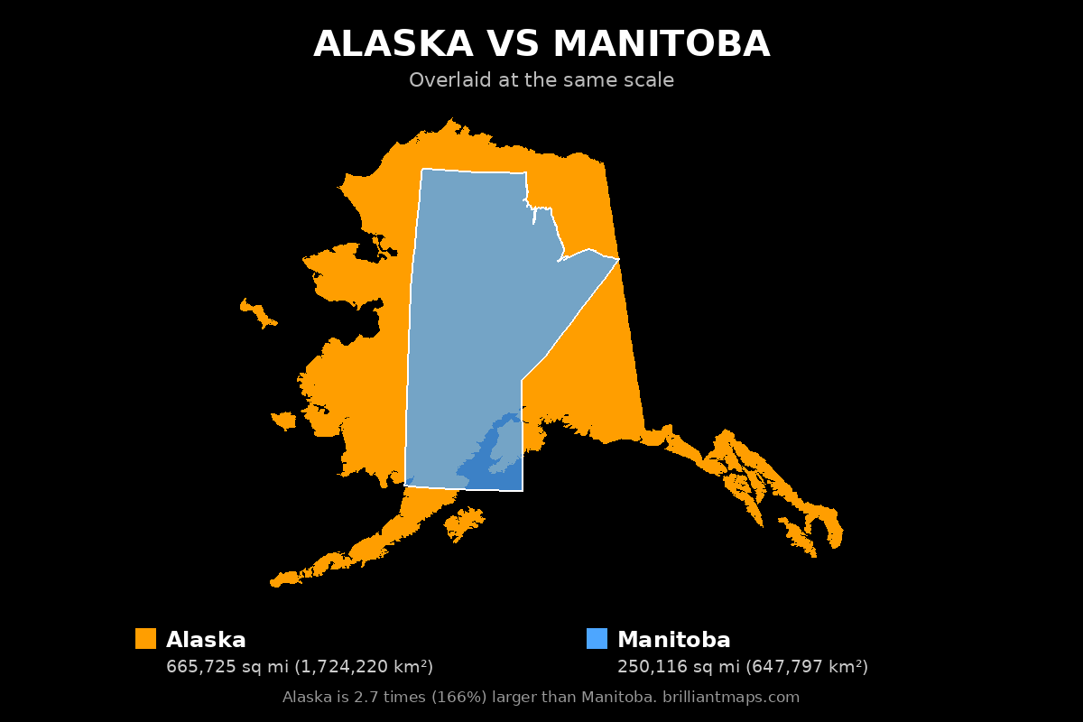 Alaska vs Manitoba Size Comparison Map