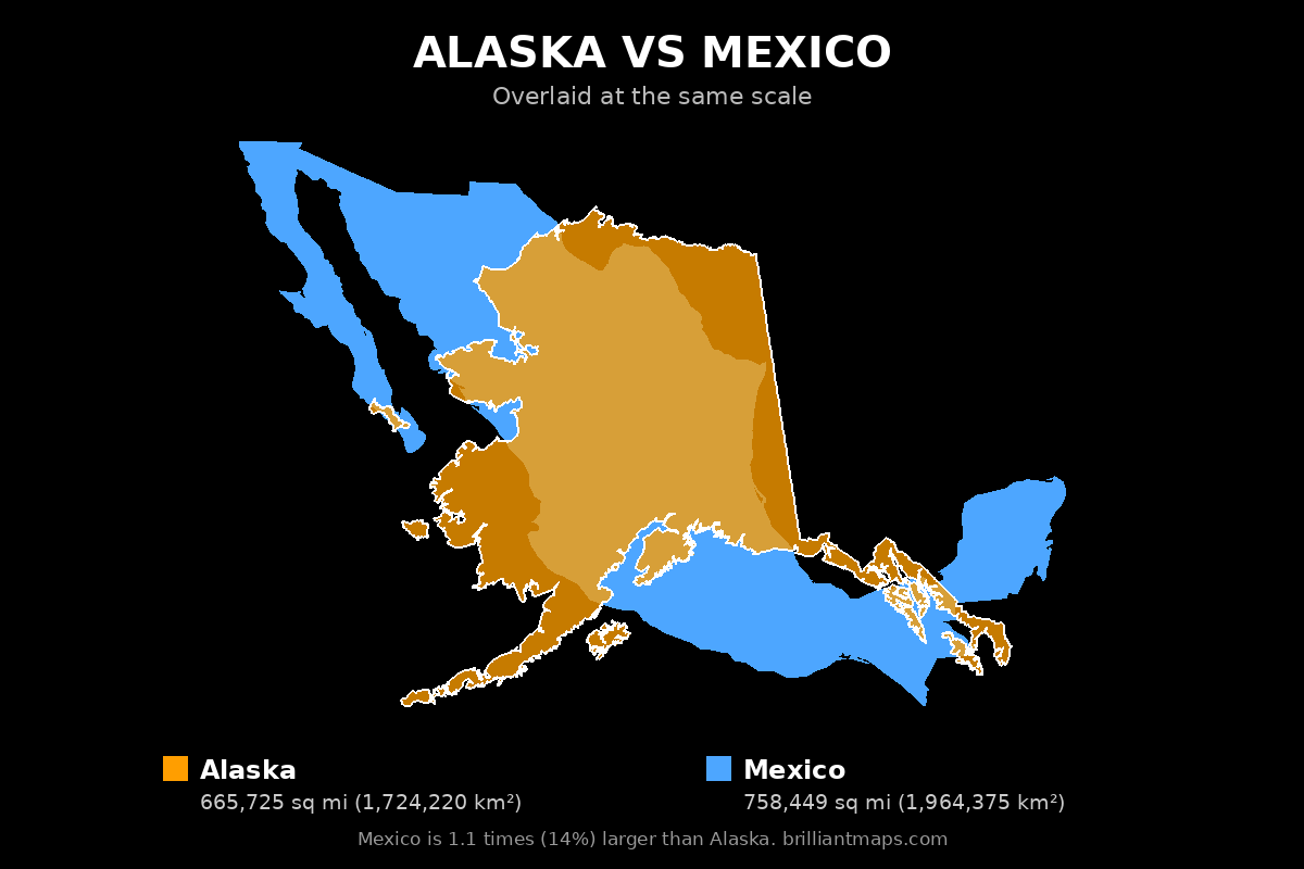 Alaska vs Mexico Size Comparison Map