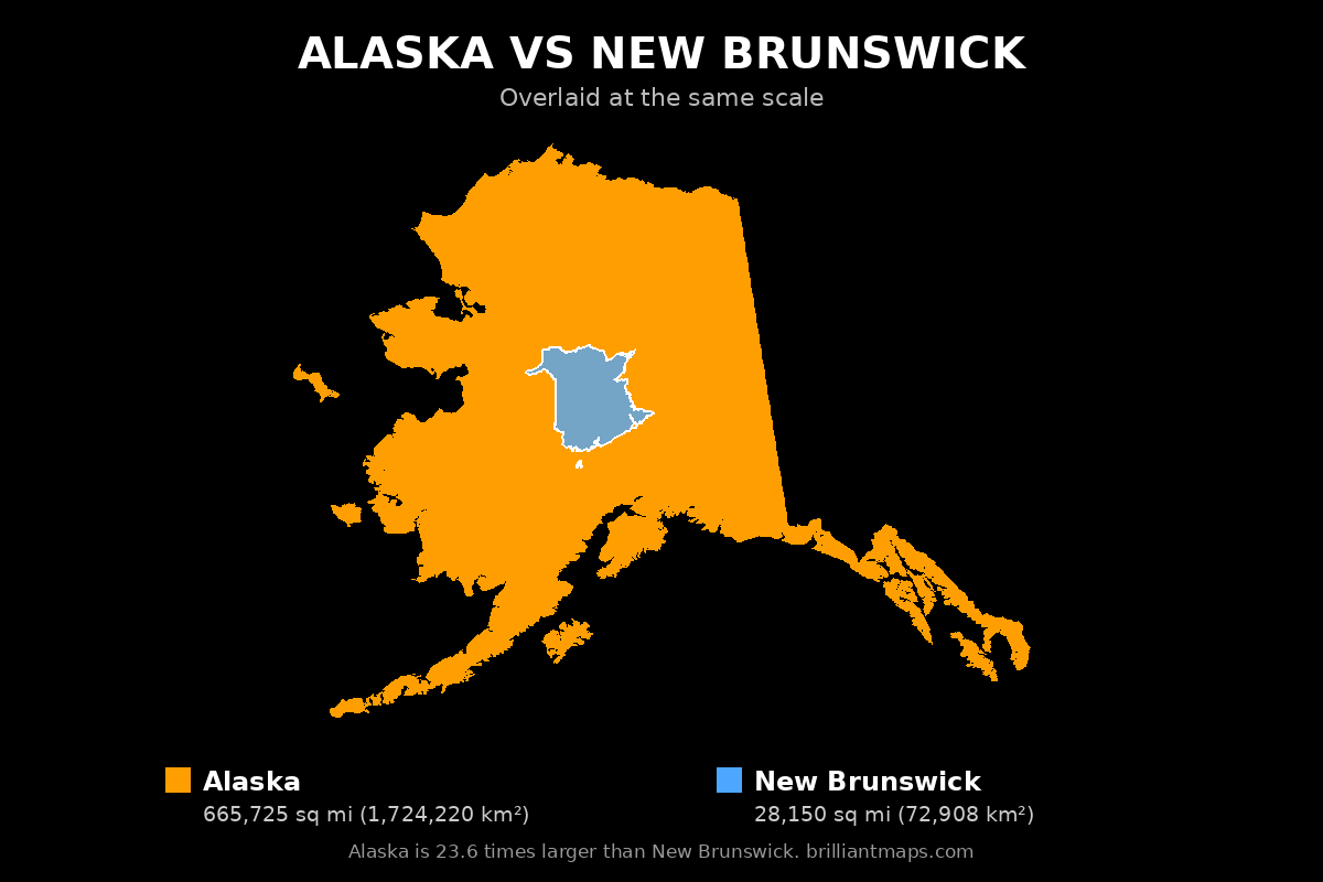 Alaska vs New Brunswick Size Comparison Map