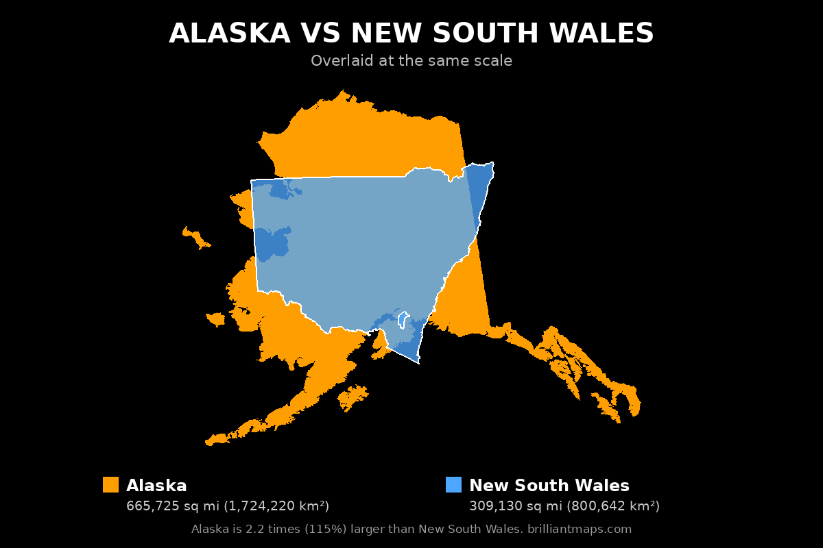 Alaska vs New South Wales Size Comparison Map