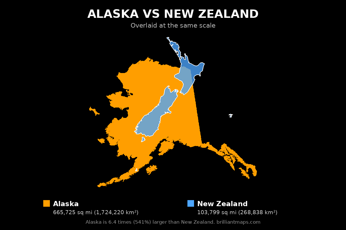 Alaska vs New Zealand Size Comparison Map