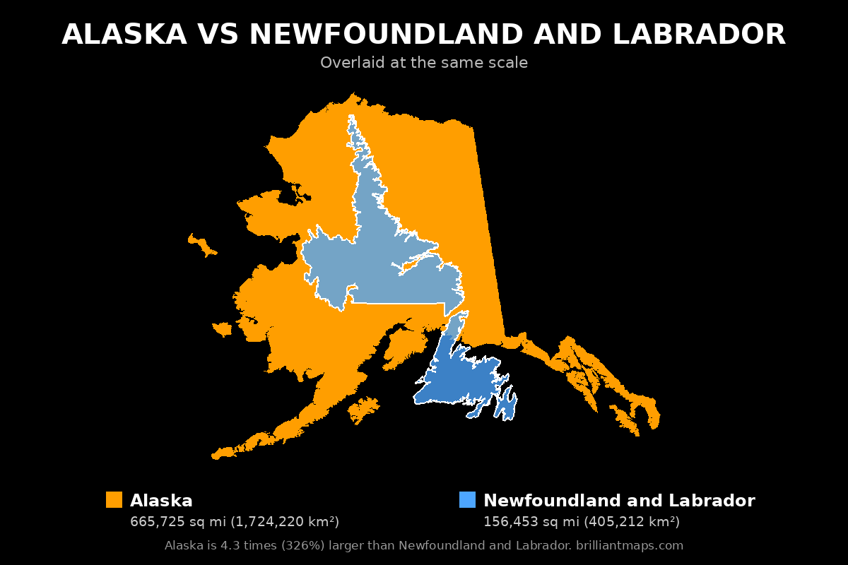 Alaska vs Newfoundland and Labrador Size Comparison Map