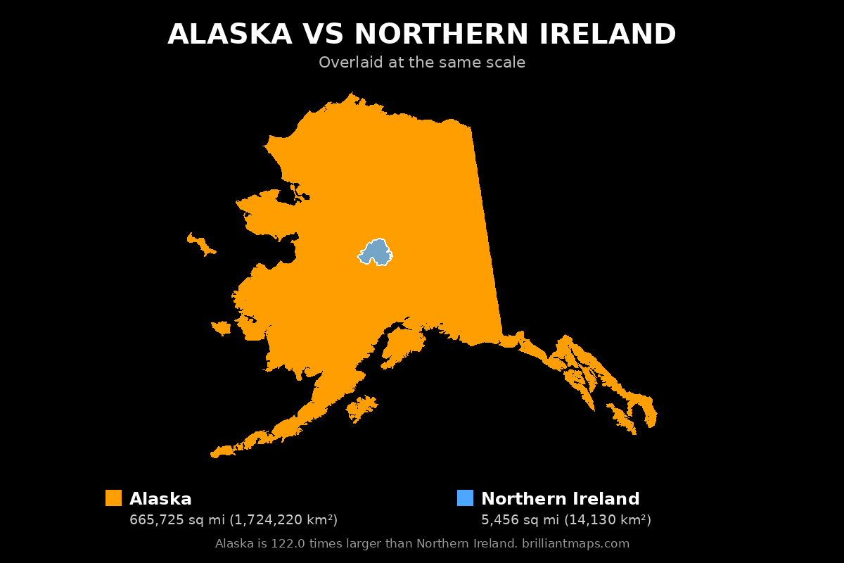 Alaska vs Northern Ireland Size Comparison Map