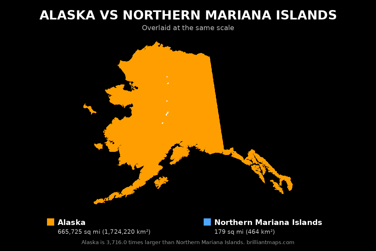 Alaska vs Northern Mariana Islands Size Comparison Map