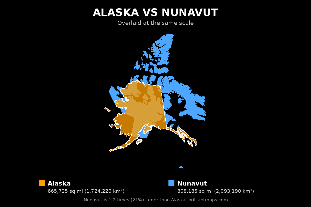 Alaska vs Nunavut Size Comparison Map