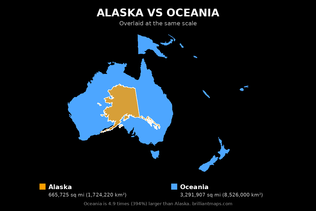 Alaska vs Oceania Size Comparison Map