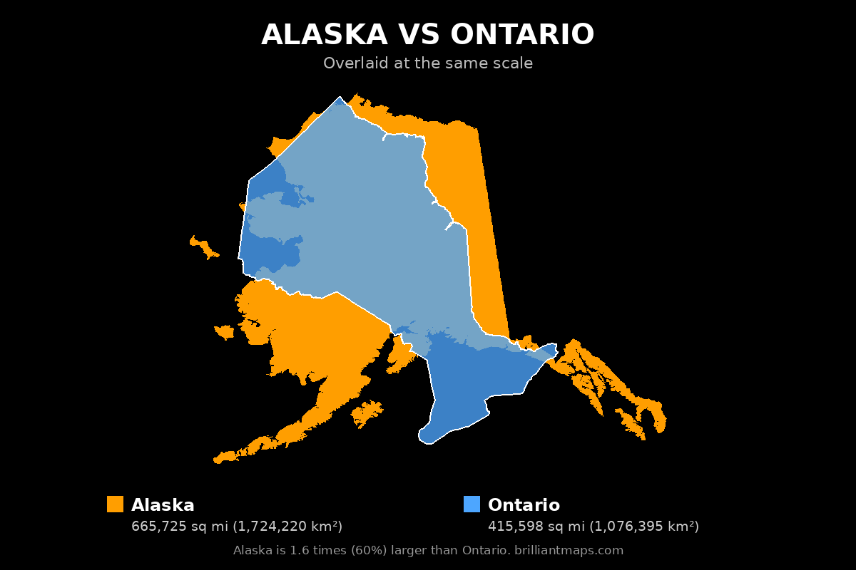Alaska vs Ontario Size Comparison Map