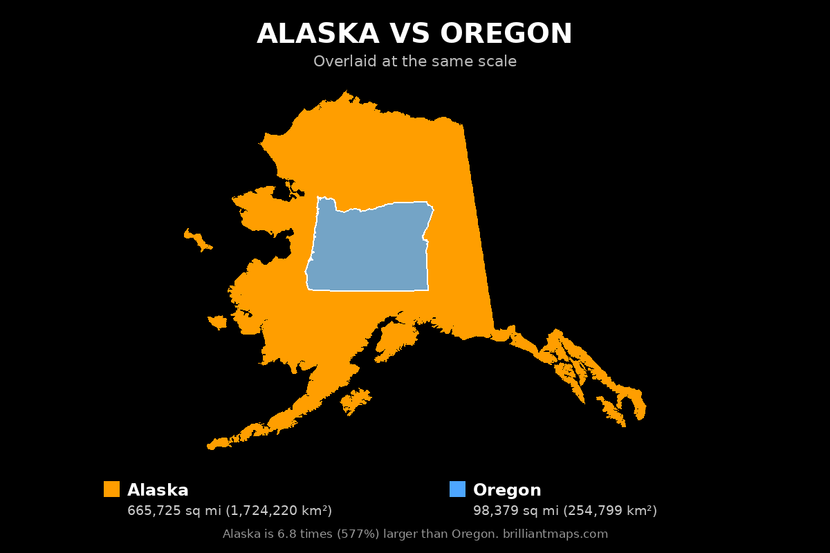 Alaska vs Oregon Size Comparison Map