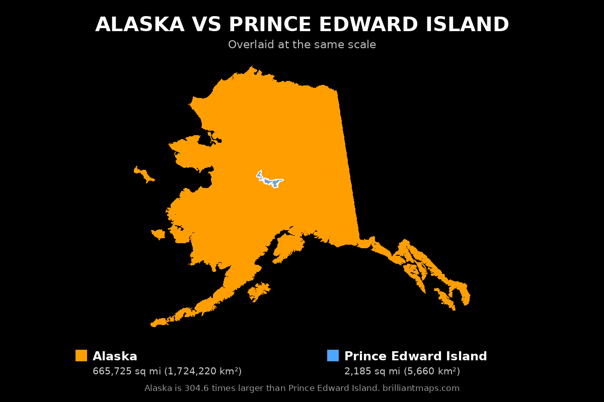 Alaska vs Prince Edward Island Size Comparison Map