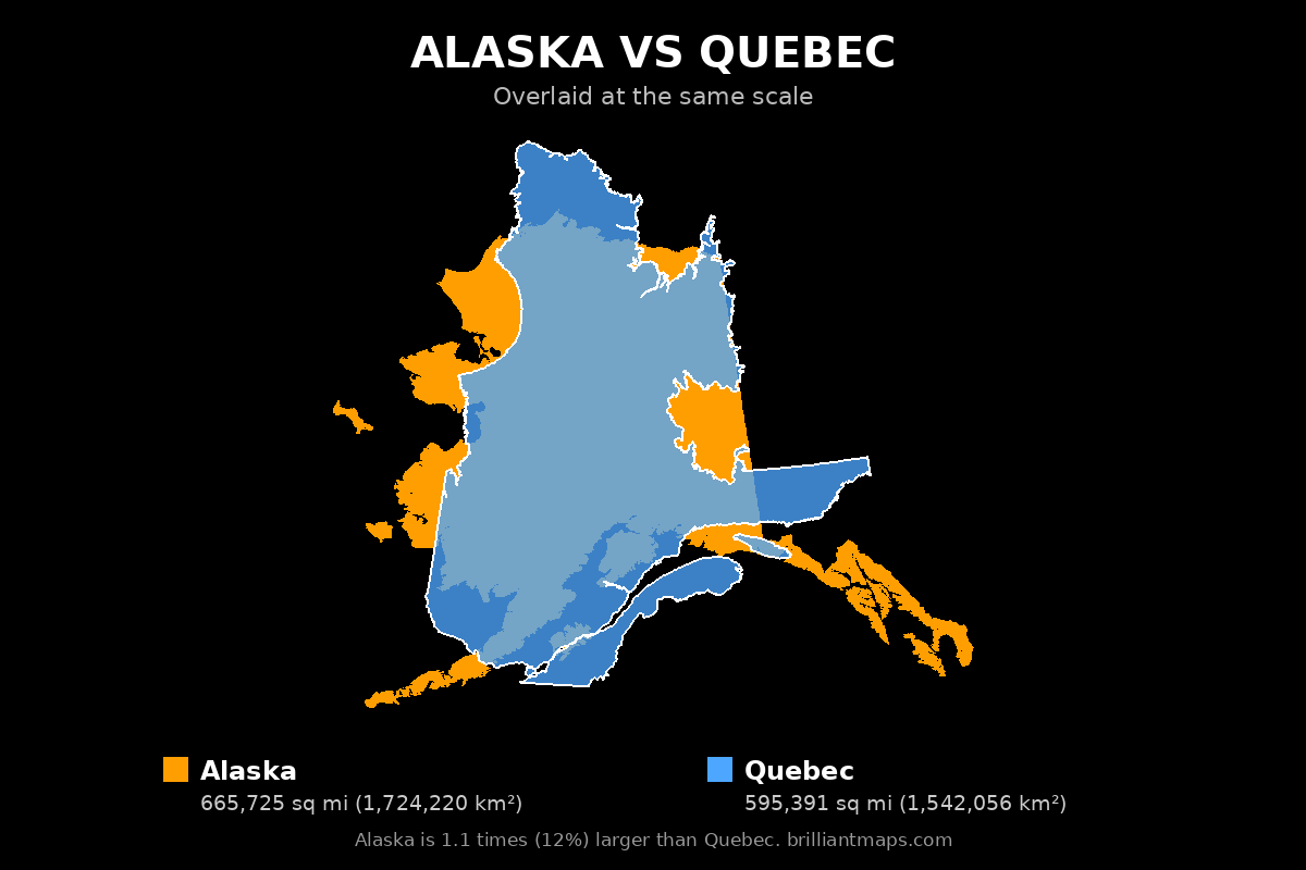 Alaska vs Quebec Size Comparison Map