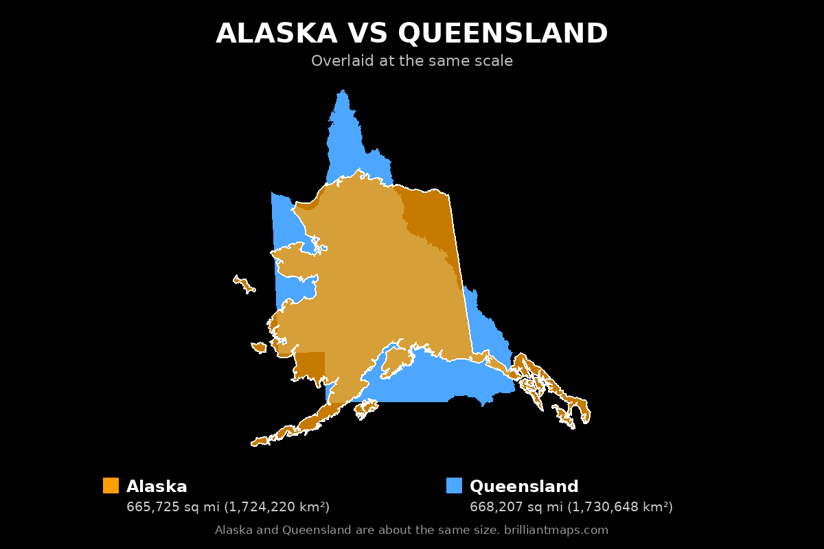 Alaska vs Queensland Size Comparison Map