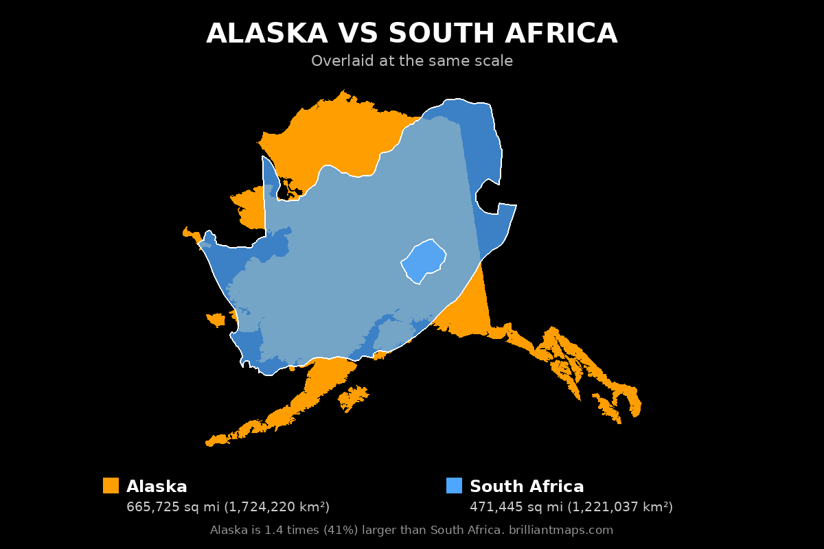 Alaska vs South Africa Size Comparison Map