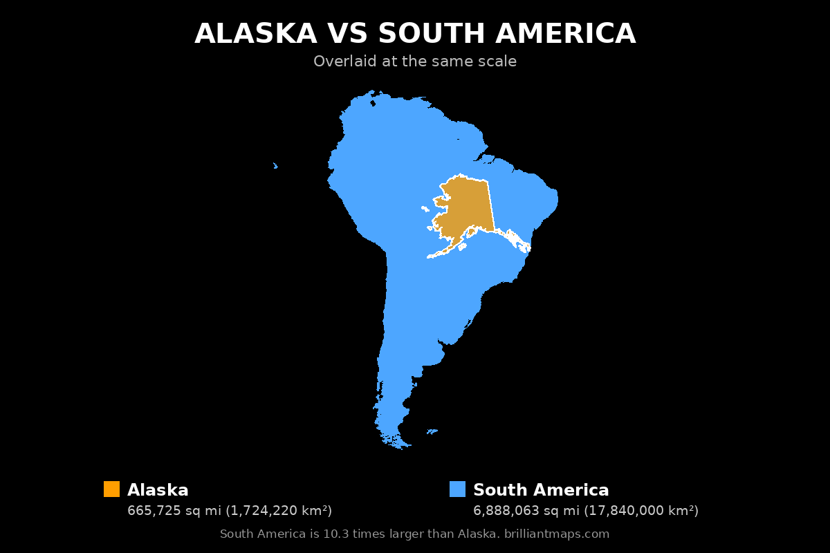 Alaska vs South America Size Comparison Map