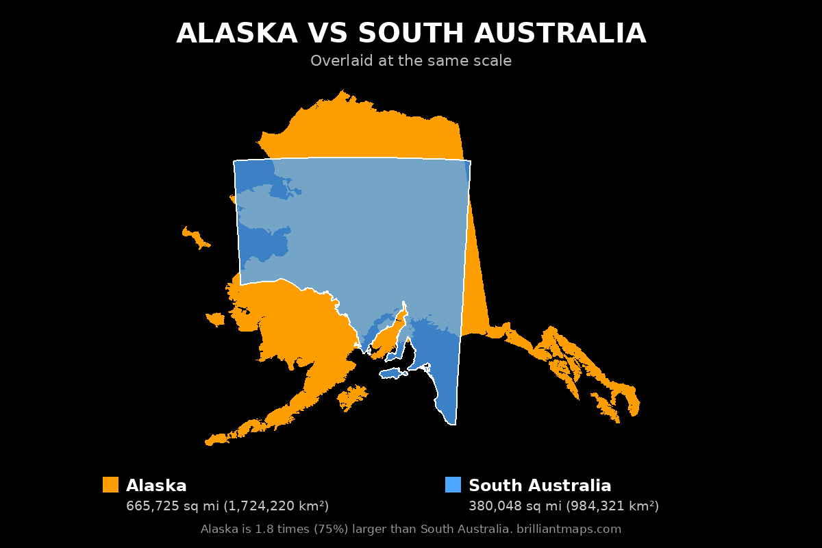 Alaska vs South Australia Size Comparison Map