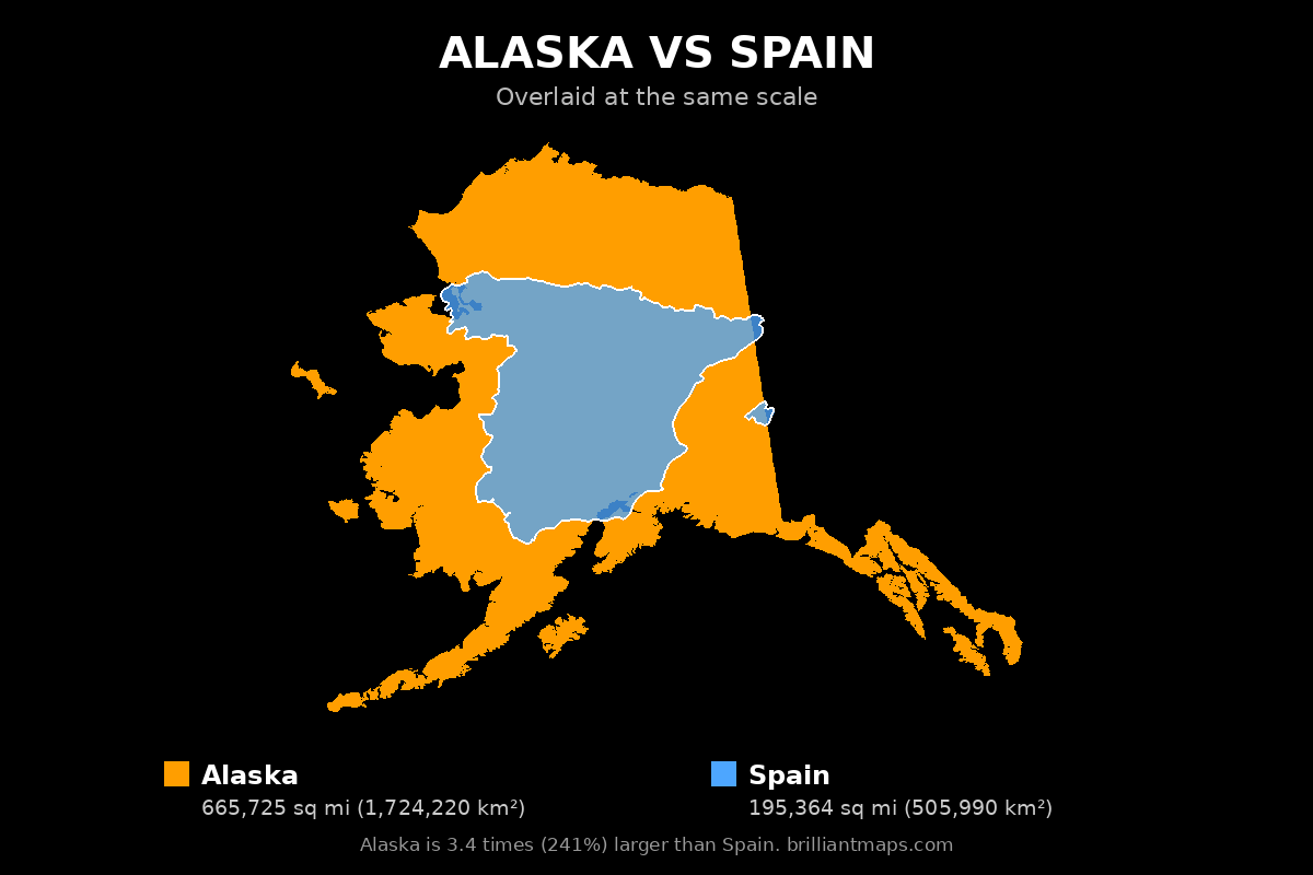 Alaska vs Spain Size Comparison Map