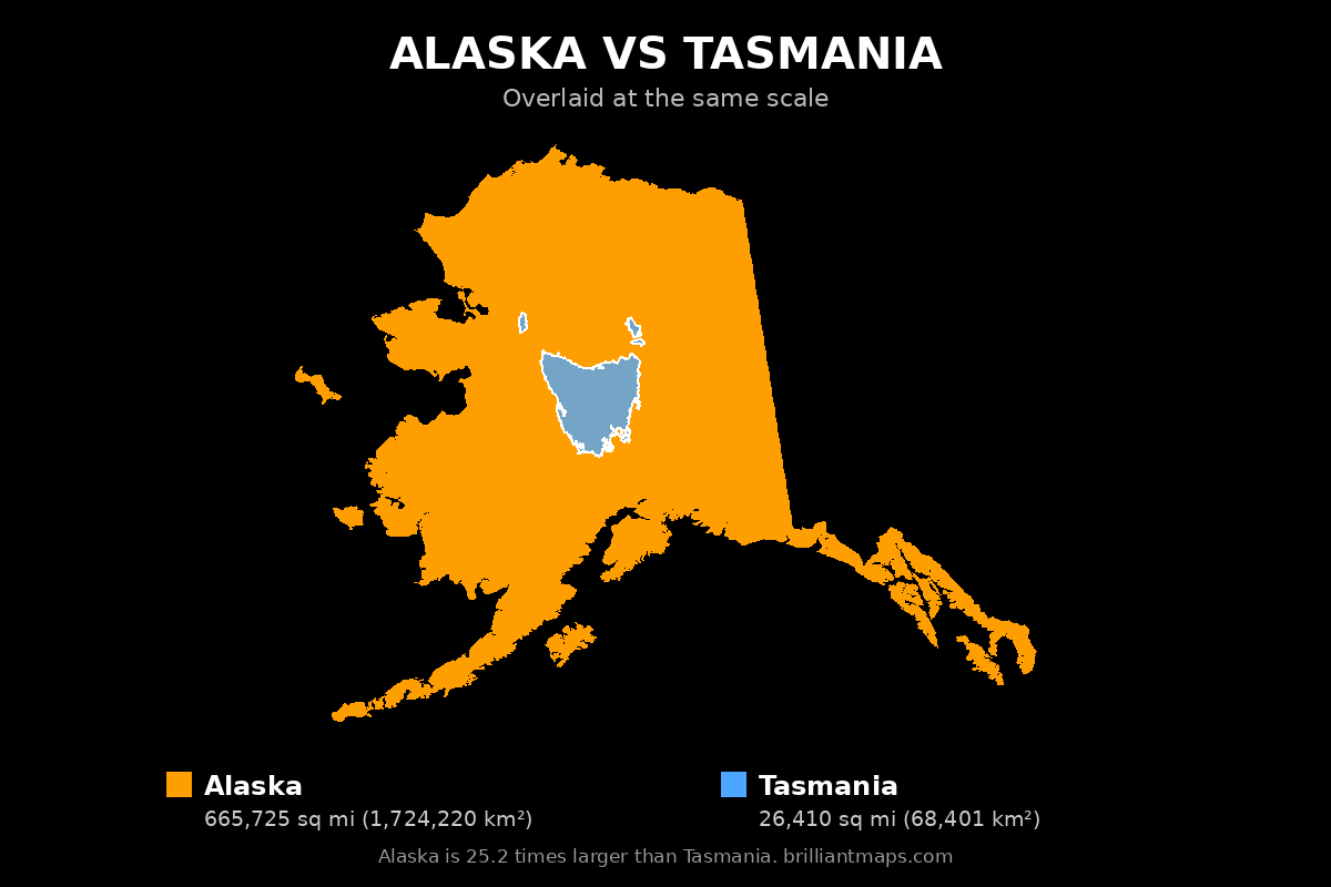 Alaska vs Tasmania Size Comparison Map